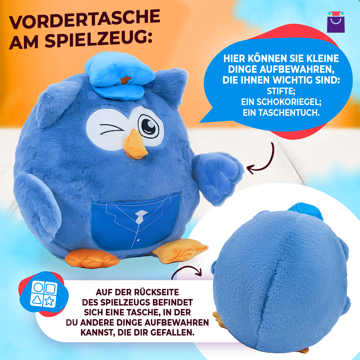 Eulenspielzeug 3 in 1 mit Karo - Maschinist
