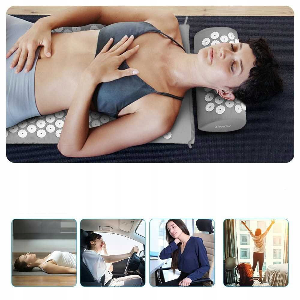 Подушка и коврик для точечного массажа при болях в позвоночнике, шее, спине