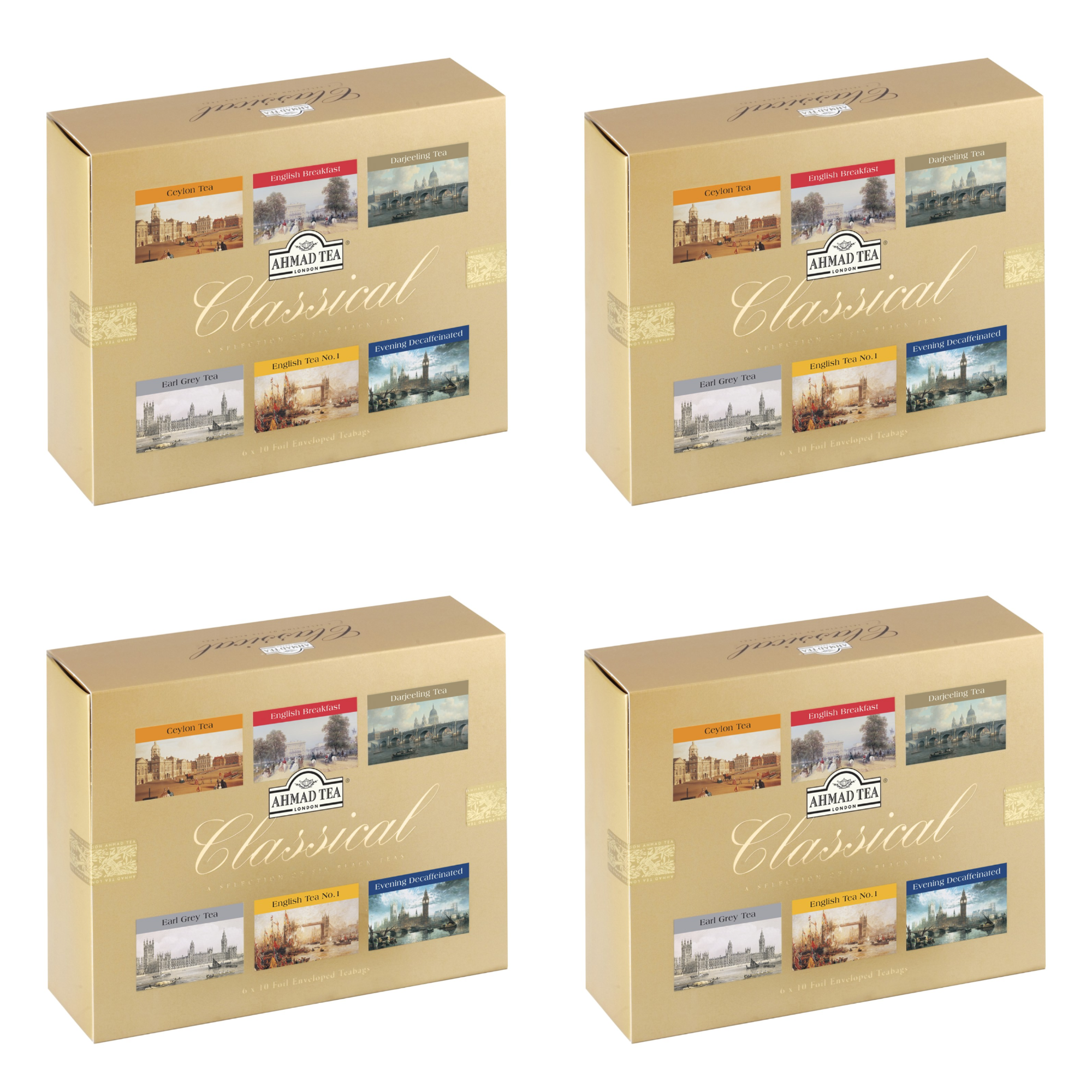 СЕТ: 4 x Набор черного чая "Ahmad" классический, 6 сортов чая, 60 пакетиков