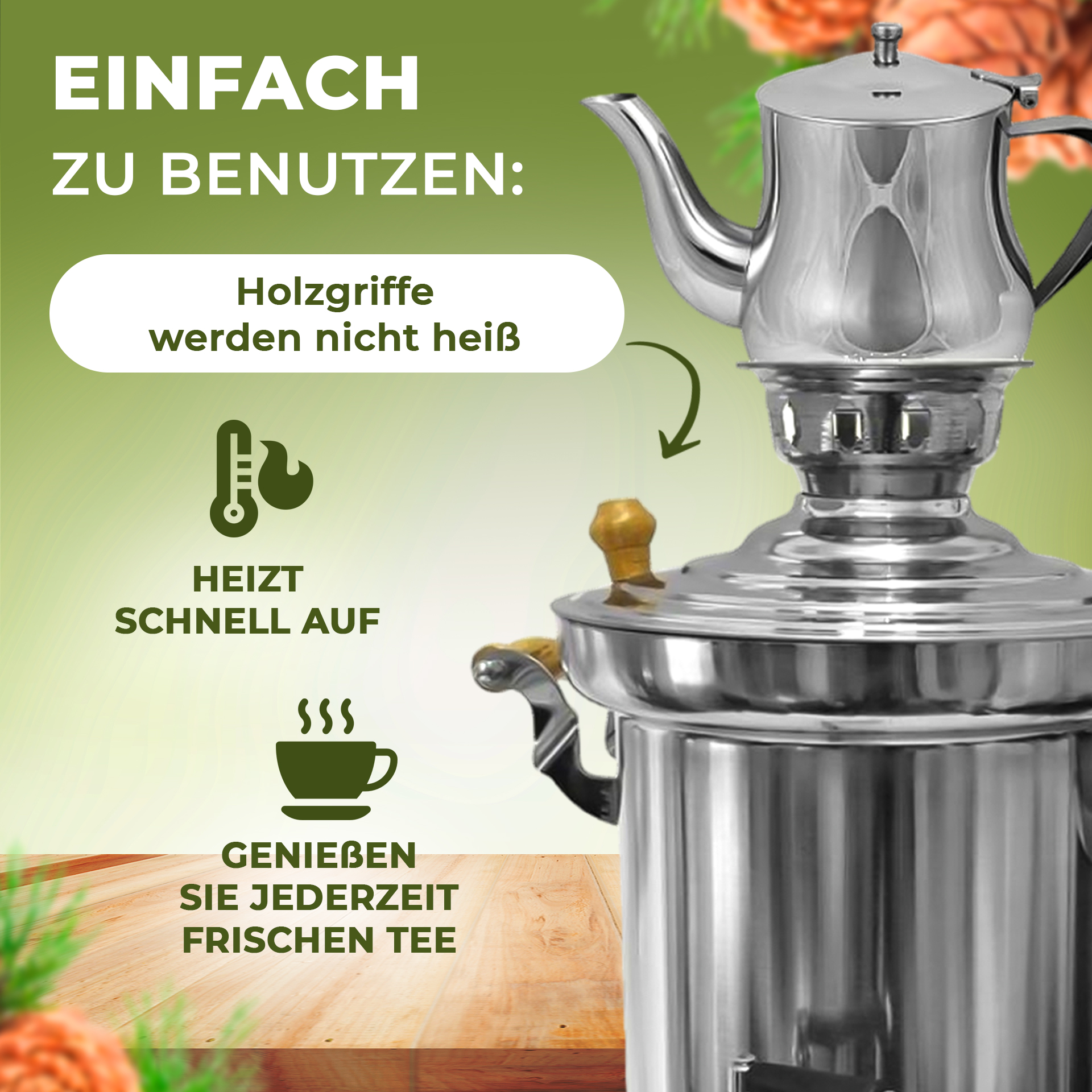 Edelstahl-Holzkohle-Samowar 5 Liter