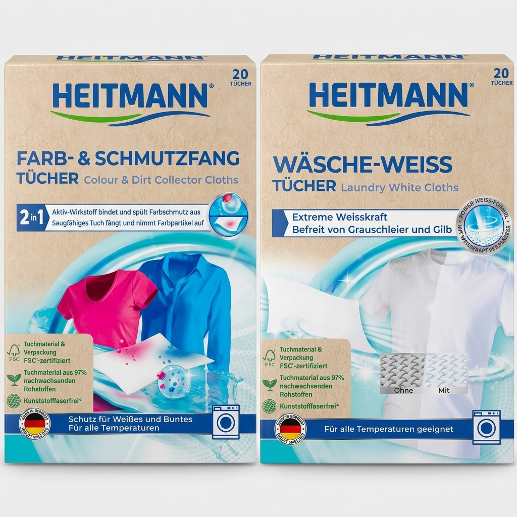 Wasch-Set – Farb- &amp; Weißwäsche Heitmann (20 + 20 Tücher)