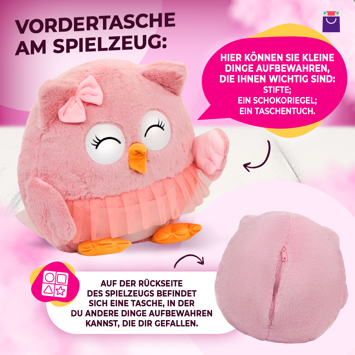 Eulenspielzeug 3 in 1 mit Karo - Ballerina