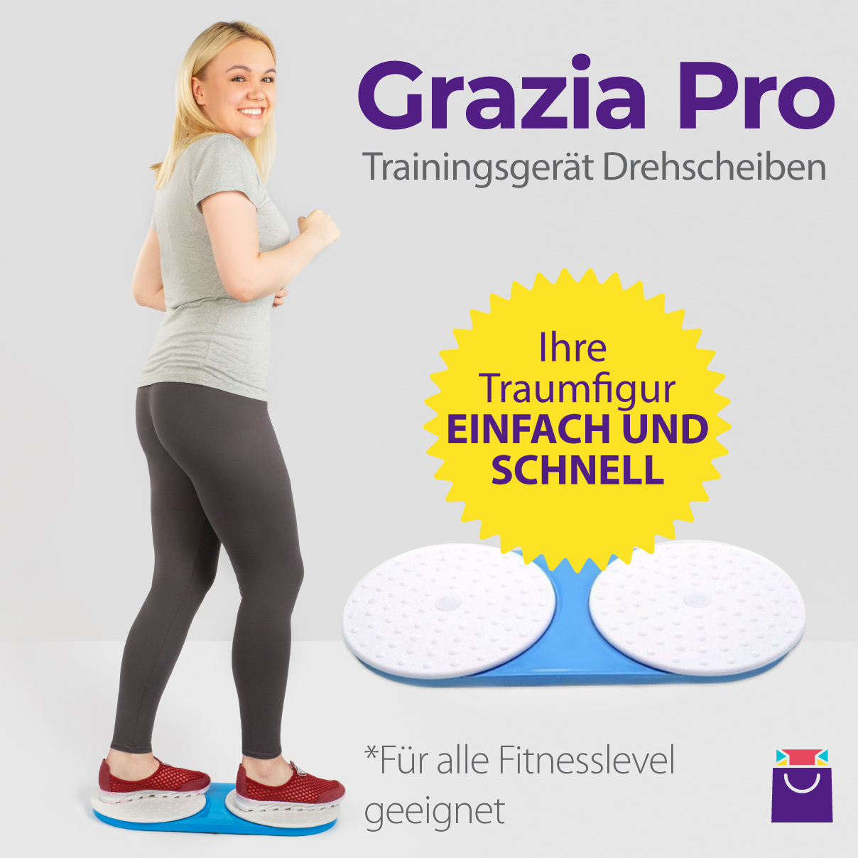 Trainingsgerät Grazie Pro, Core Twister Fitness, Kompakte Drehscheiben für Taille