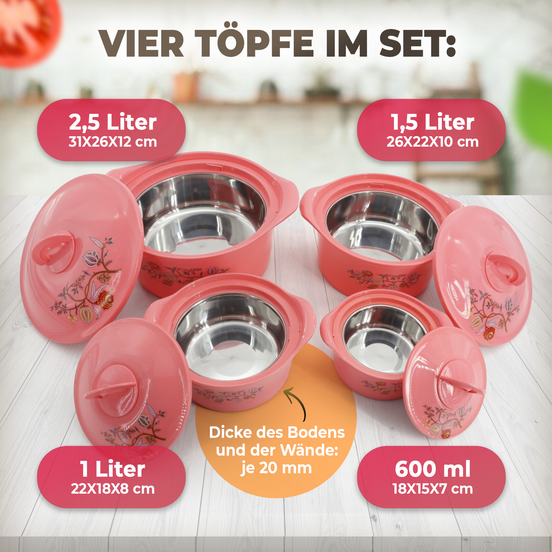 Vier Thermokochtöpfe SET