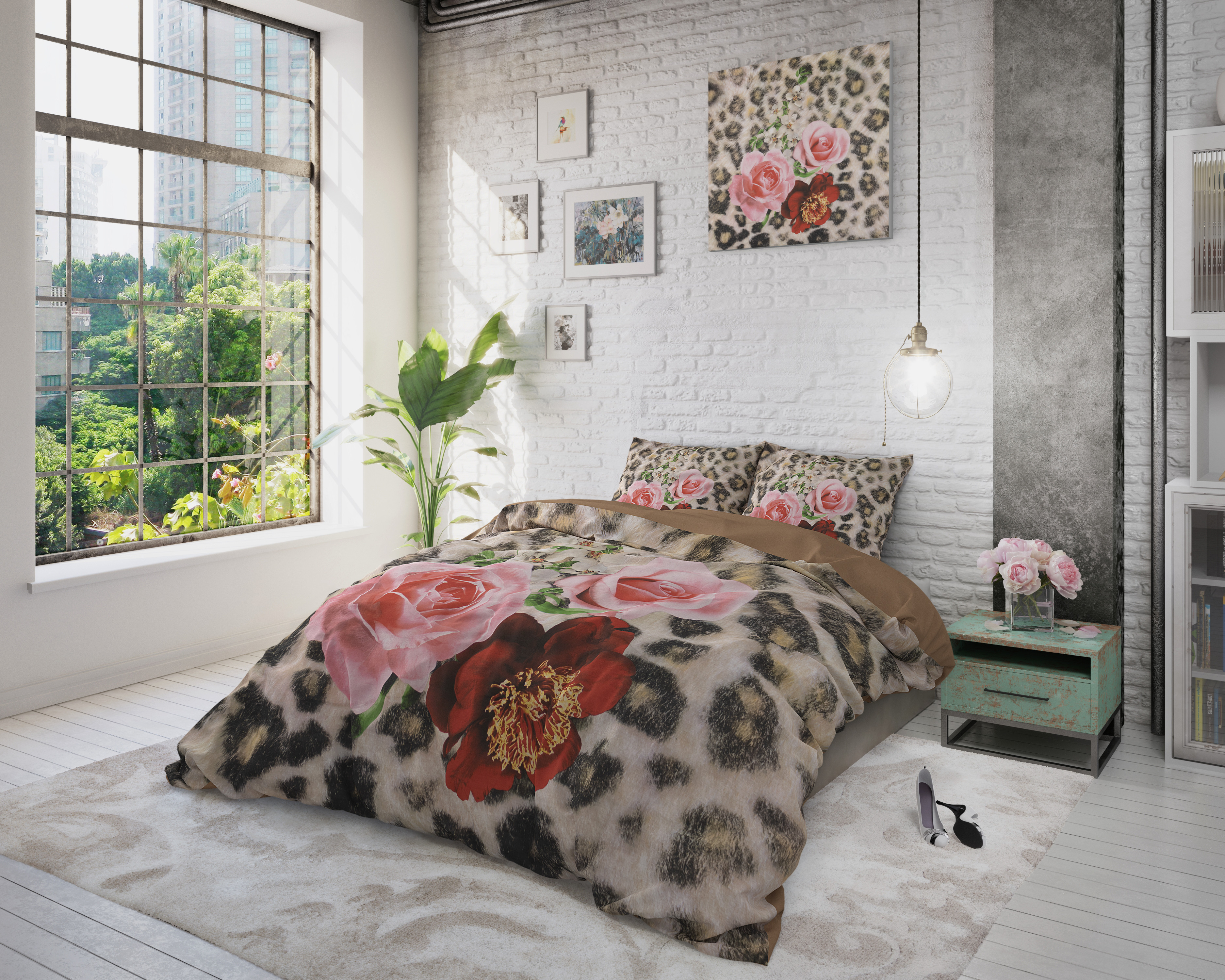 Комплект постельного белья принтом пантеры с цветами Dreamhouse, 200 x 220 см