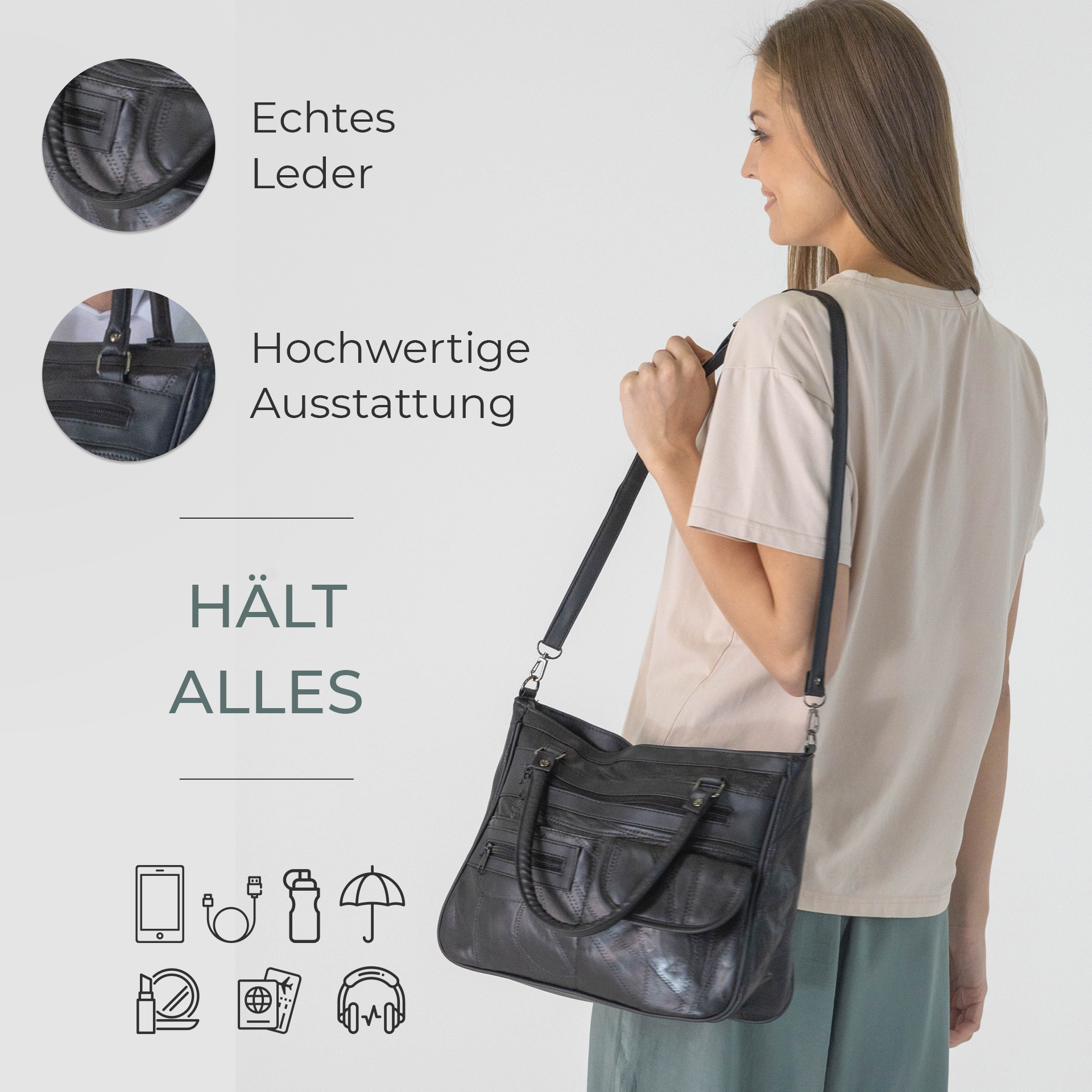 Ledertasche "Chocolate", Schwarz