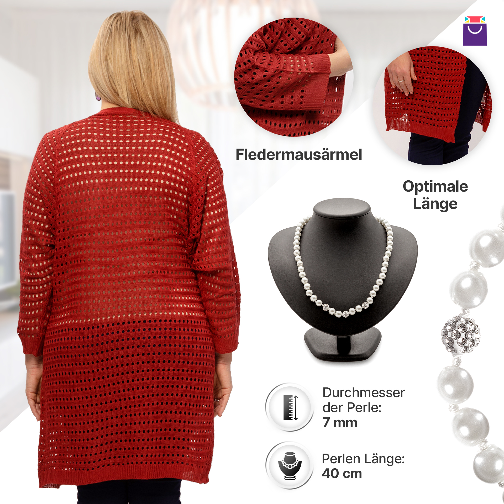 Strickjacke + "Jacqueline"-Schmuckset als Geschenk