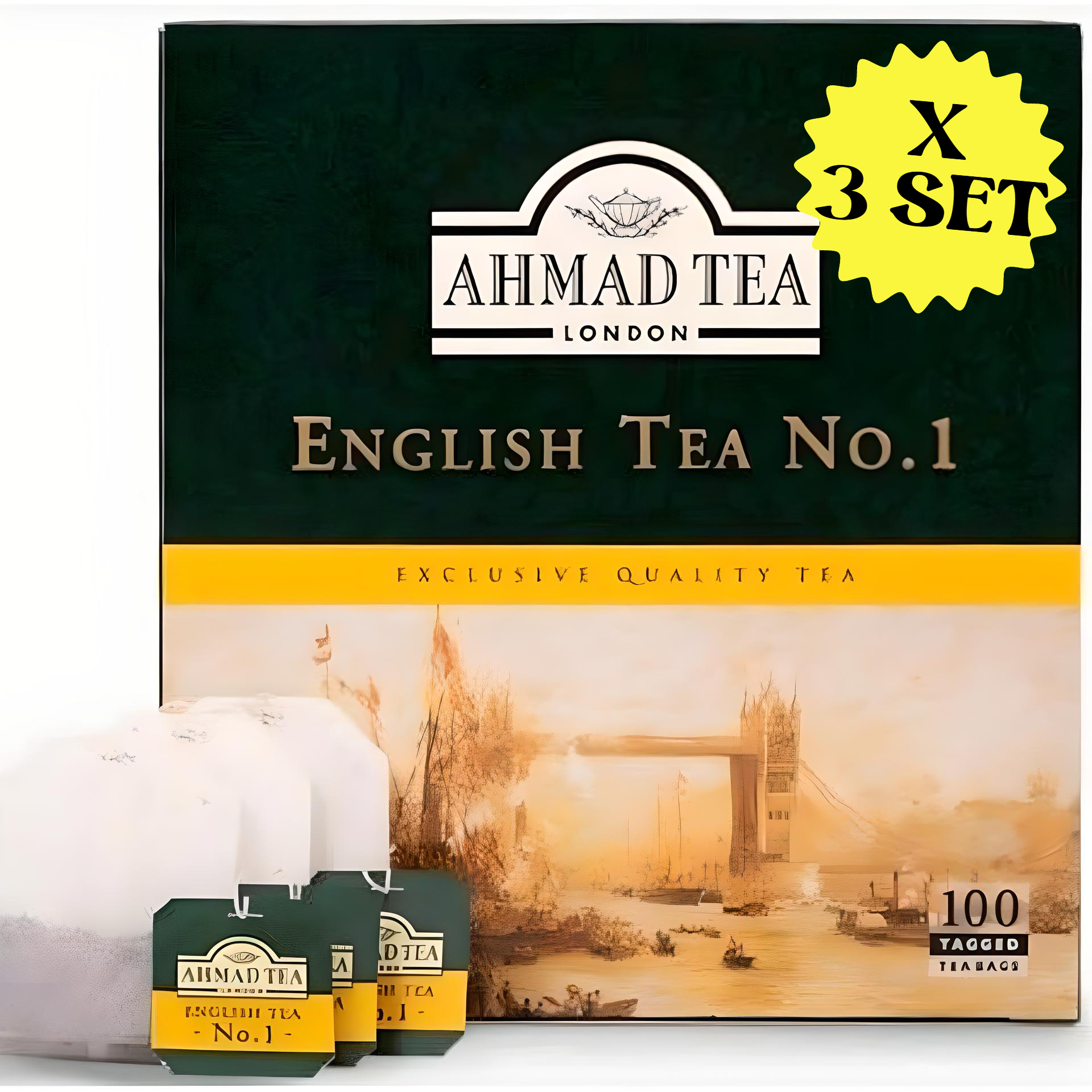 СЕТ: 3 x Чай английский черный N1 "Ahmad Tea", 100пак. х 2 г