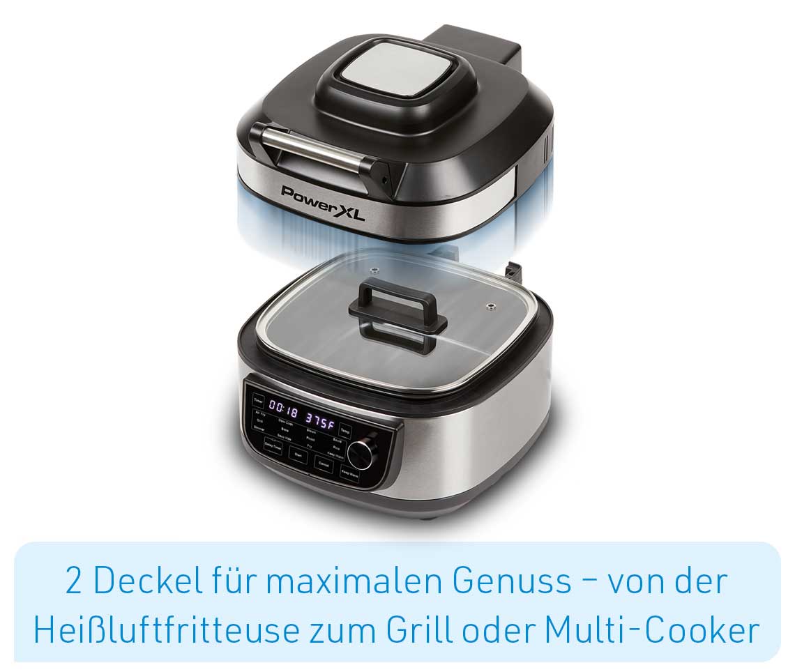 PowerXL Multi-Cooker 12-in-1 Heißluftfritteuse, Indoorgrill und Multi-Cooker in Einem!