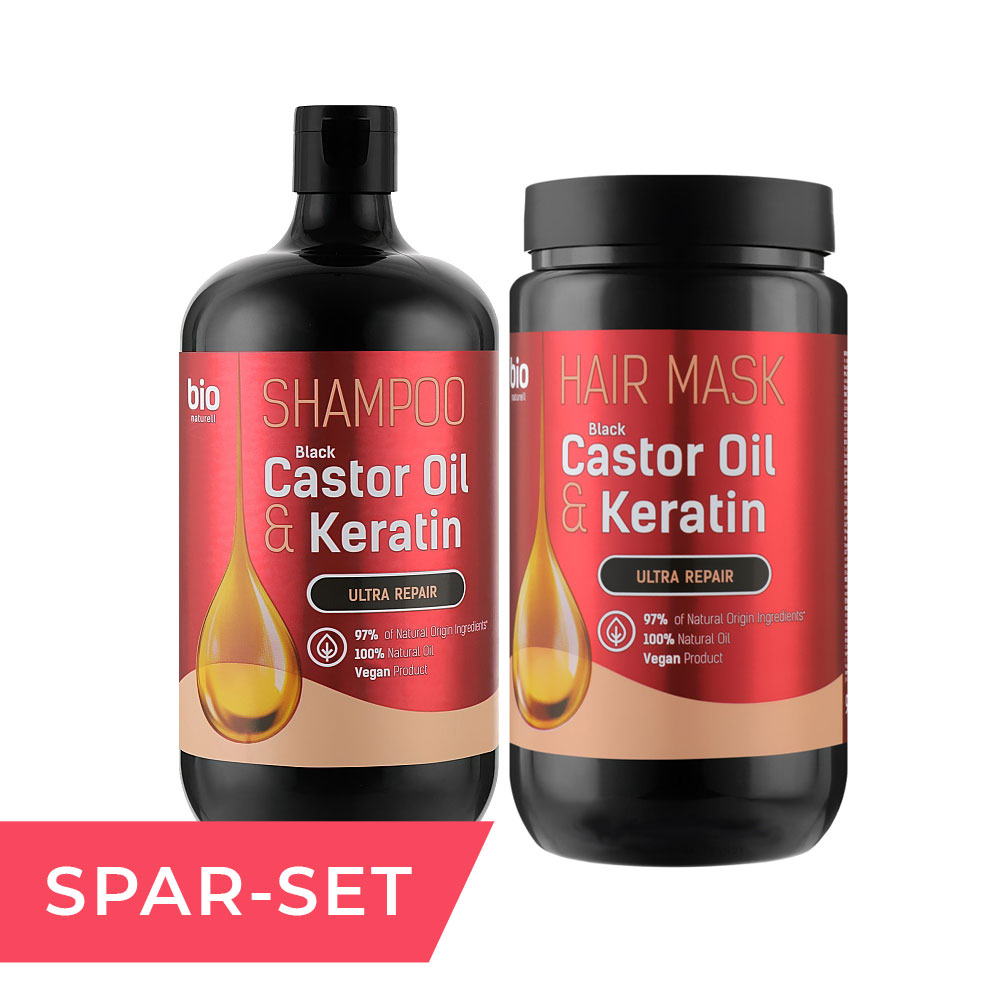 Spar-Set: Bio Naturell - Shampoo & Haarmaske "Castor Oil & Keratin", 946 ml