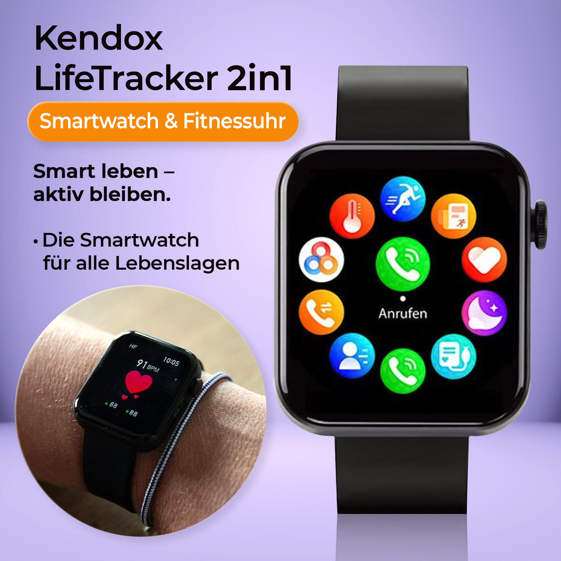 Kendox LifeTracker 2in1 Smartwatch & Fitnessuhr