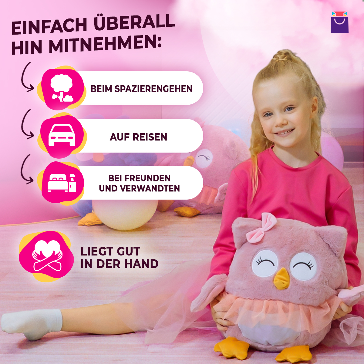 Eulenspielzeug 3 in 1 mit Karo - Ballerina