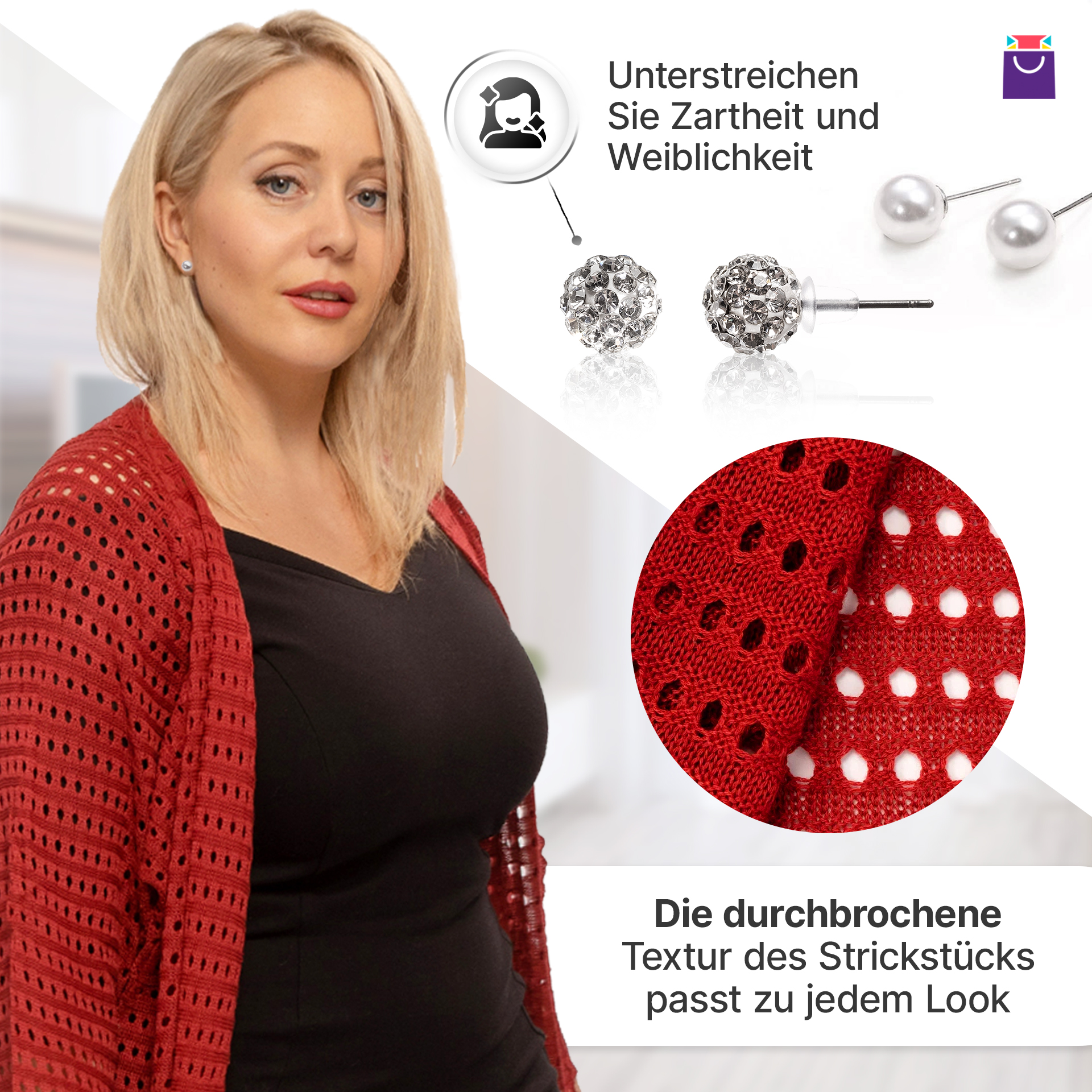 Strickjacke + "Jacqueline"-Schmuckset als Geschenk