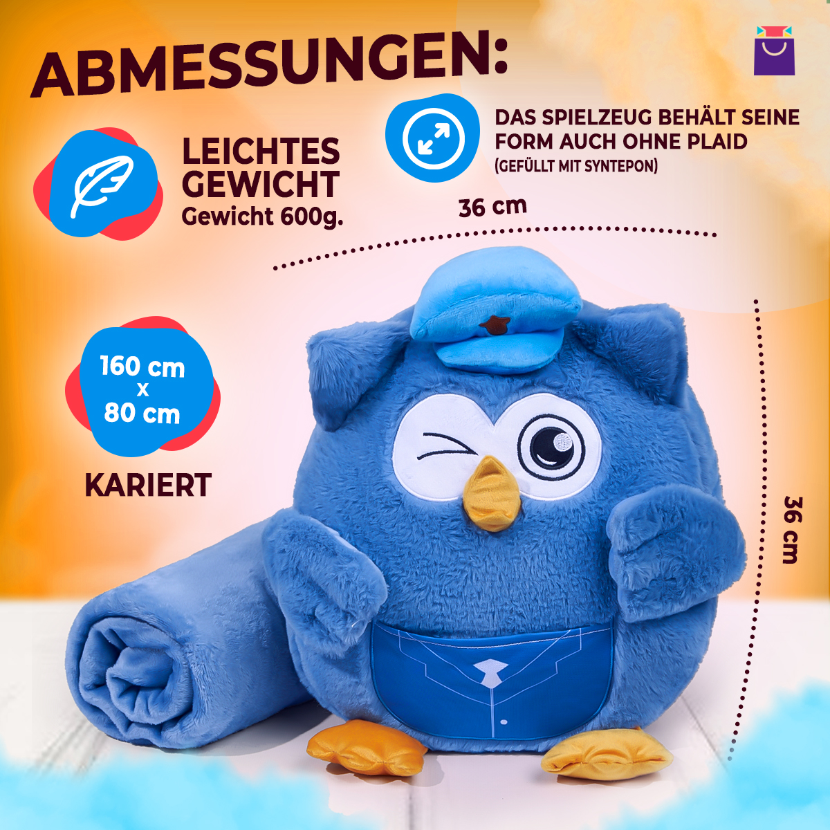 Eulenspielzeug 3 in 1 mit Karo - Maschinist