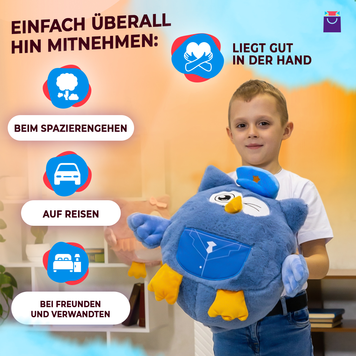 Eulenspielzeug 3 in 1 mit Karo - Maschinist