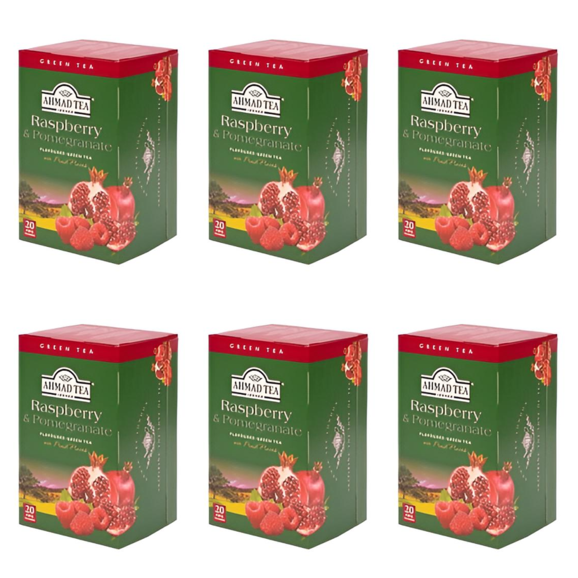 СЕТ: 6 x Чай "Ahmad" зеленый малина/гранат 20 пак. х 2 г