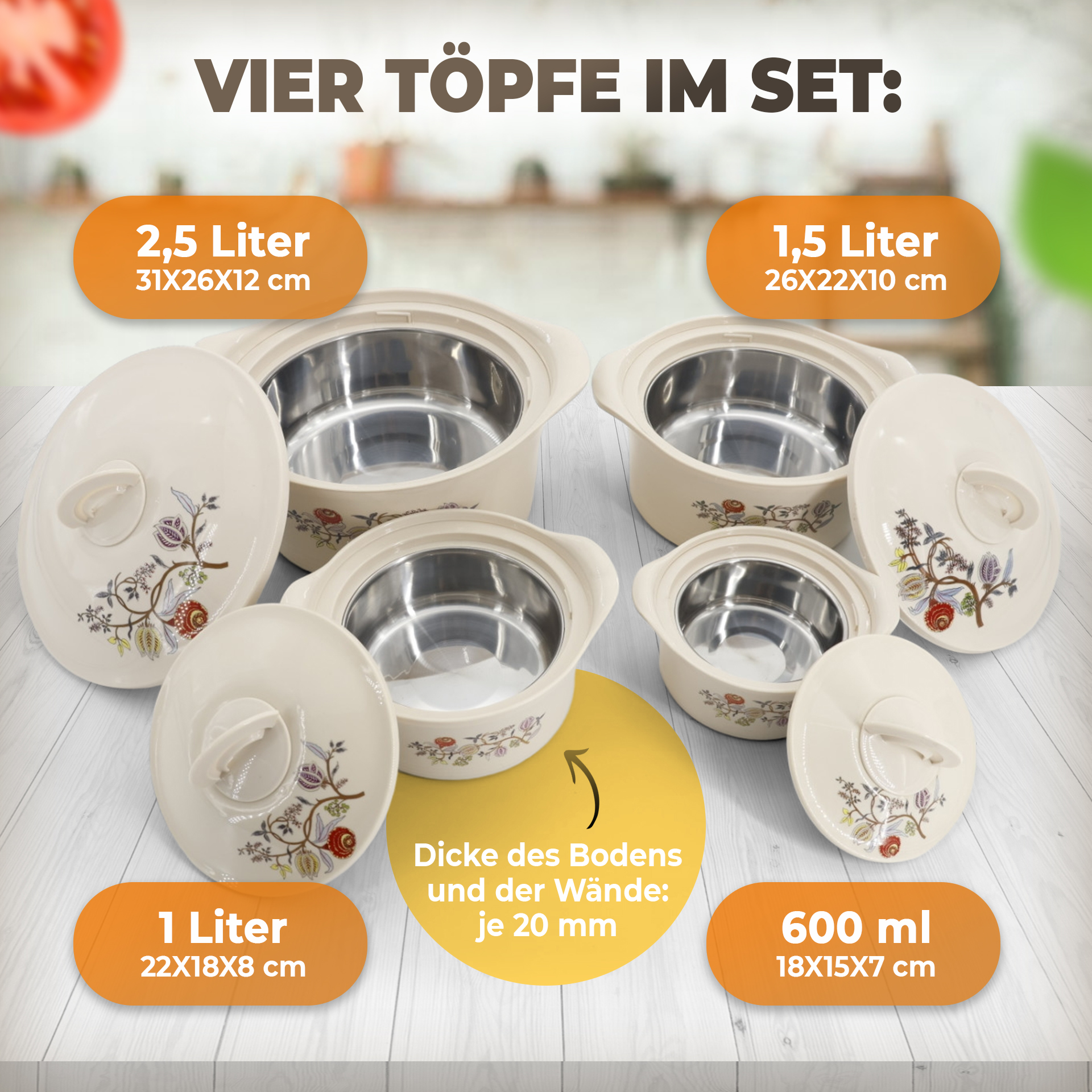 Vier Thermokochtöpfe SET