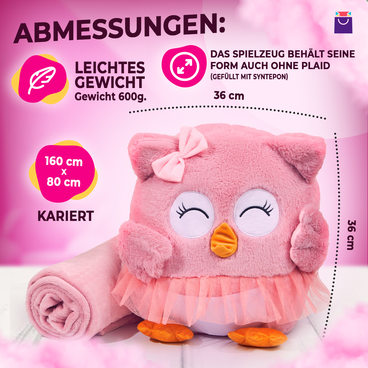 Eulenspielzeug 3 in 1 mit Karo - Ballerina